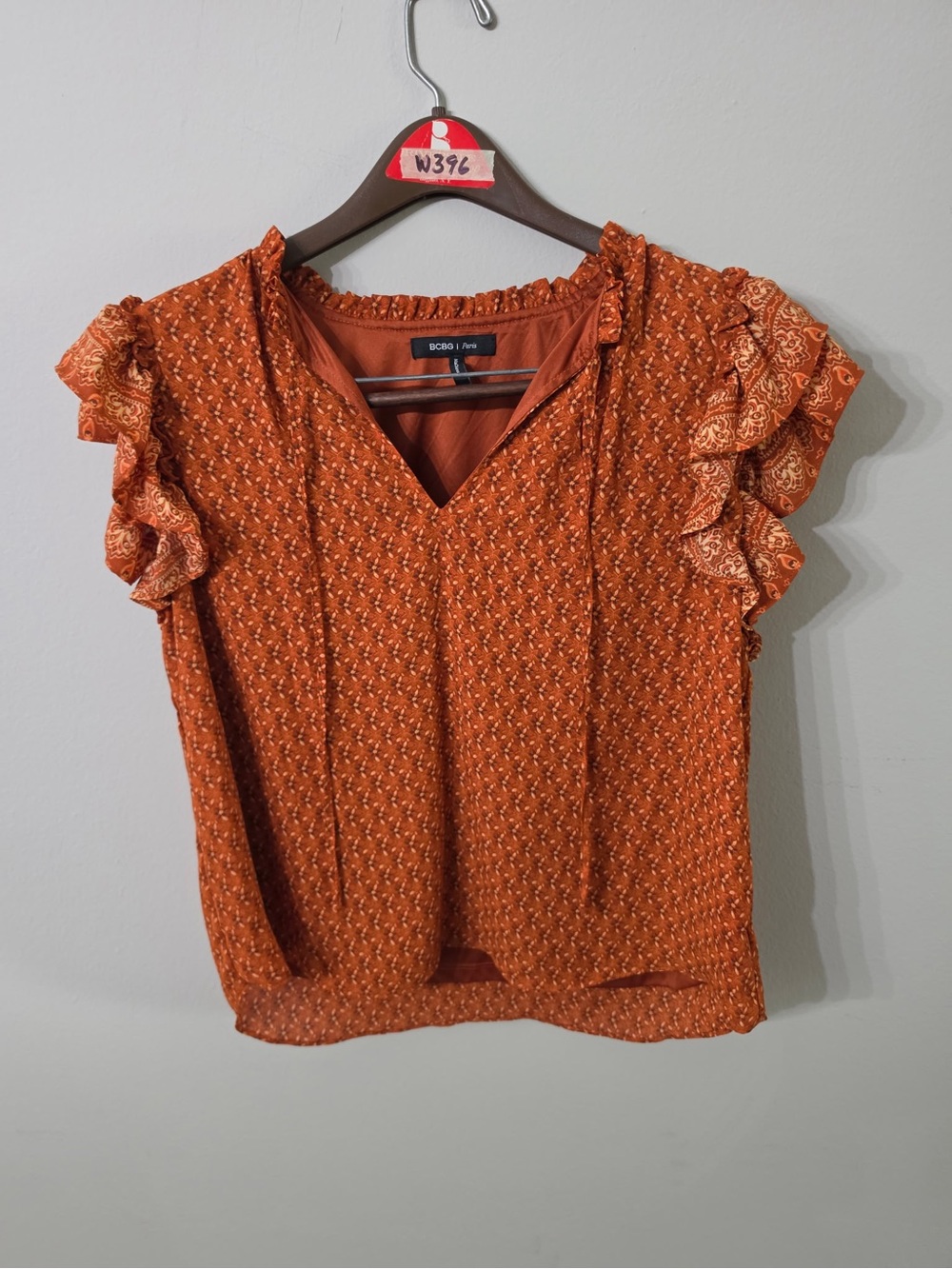 BCBG Paris Women’s 2 Piece Set Medium Rust Floral Ruffle Top & Skort Boho